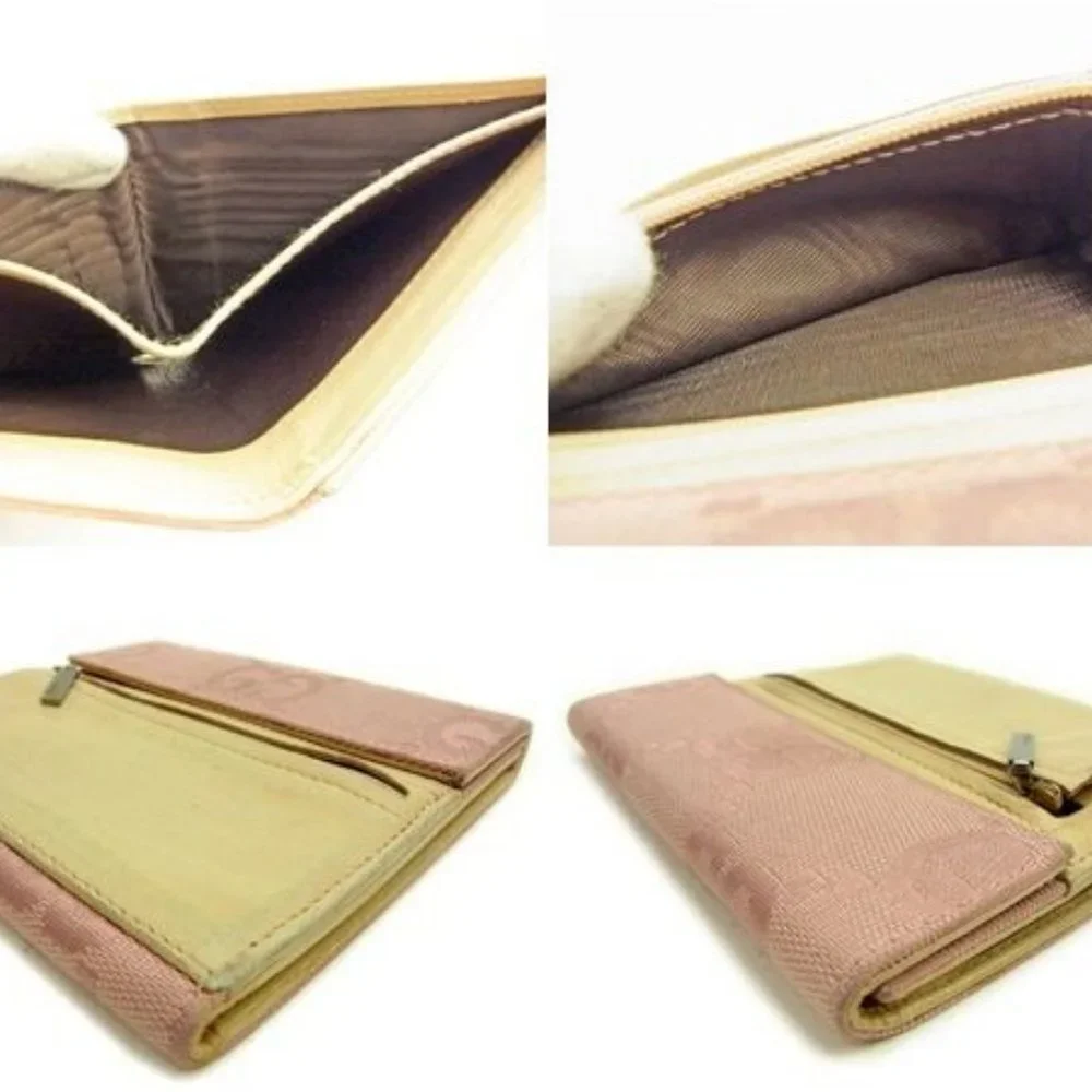 Gucci Wallet Purse Trifold G logos Pink Beige Woman Authentic Used - Picture 6 of 6